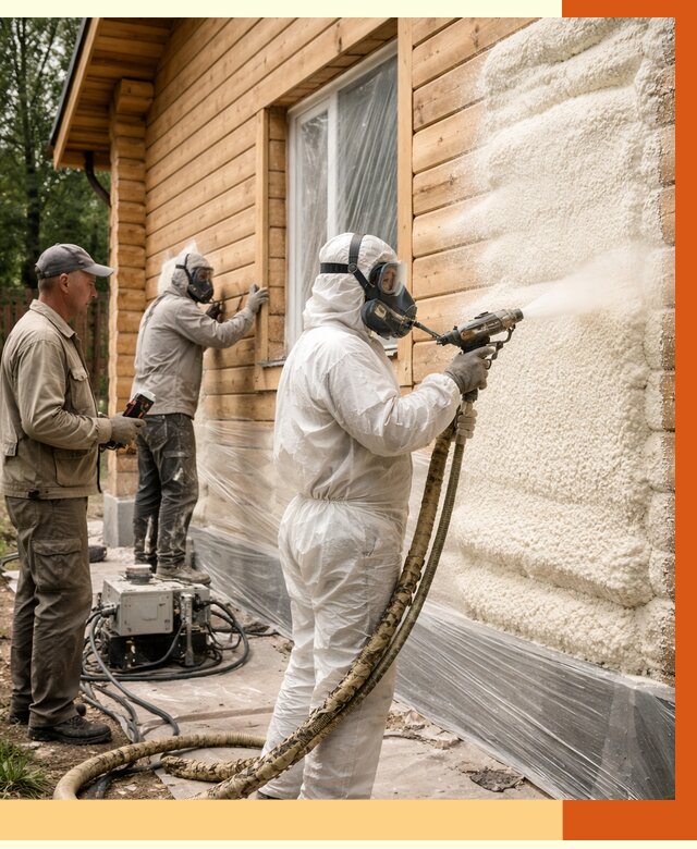 Утепление дома из бруса ППУ в Вязьме от 3959 руб/м2 под ключ | ТепломастерВзь