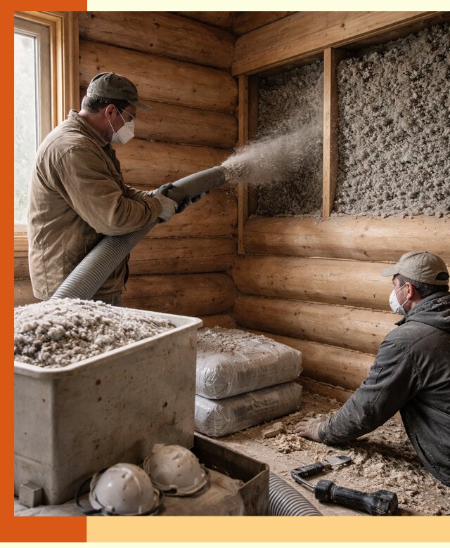 Утепление дома из бруса эковатой в Вязьме