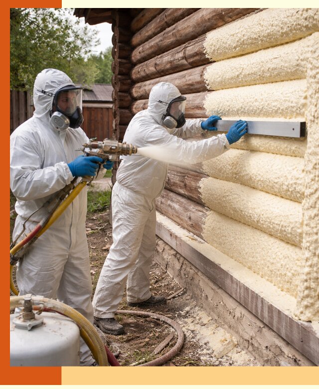 Утепление бревенчатого дома ППУ в Вязьме эффективной изоляцией