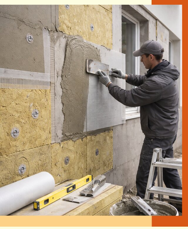 Утепление фасада под штукатурку в Вязьме от 4318 руб/м2 — монтаж пенопластом и минватой | ТепломастерВзь