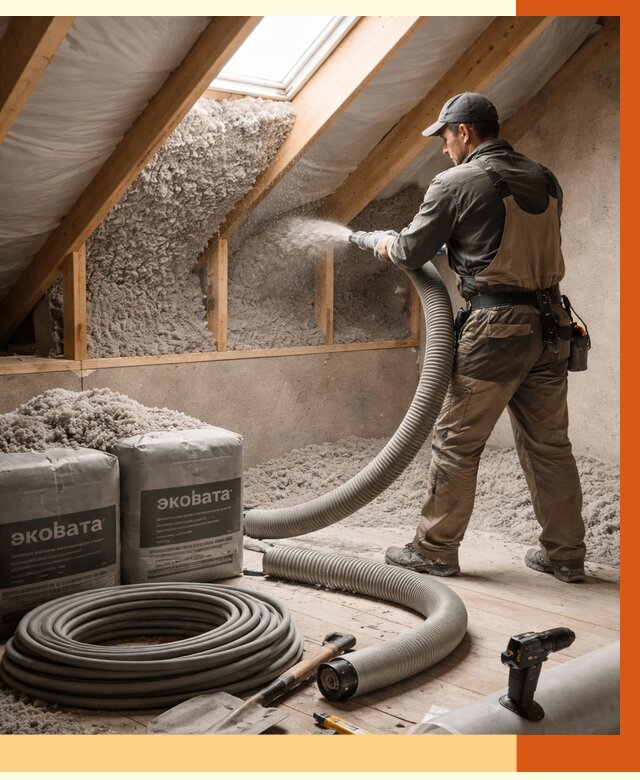 Утепление мансарды эковатой в Вязьме от 2262 руб/м2 — монтаж, задувка, цена | ТепломастерВзь