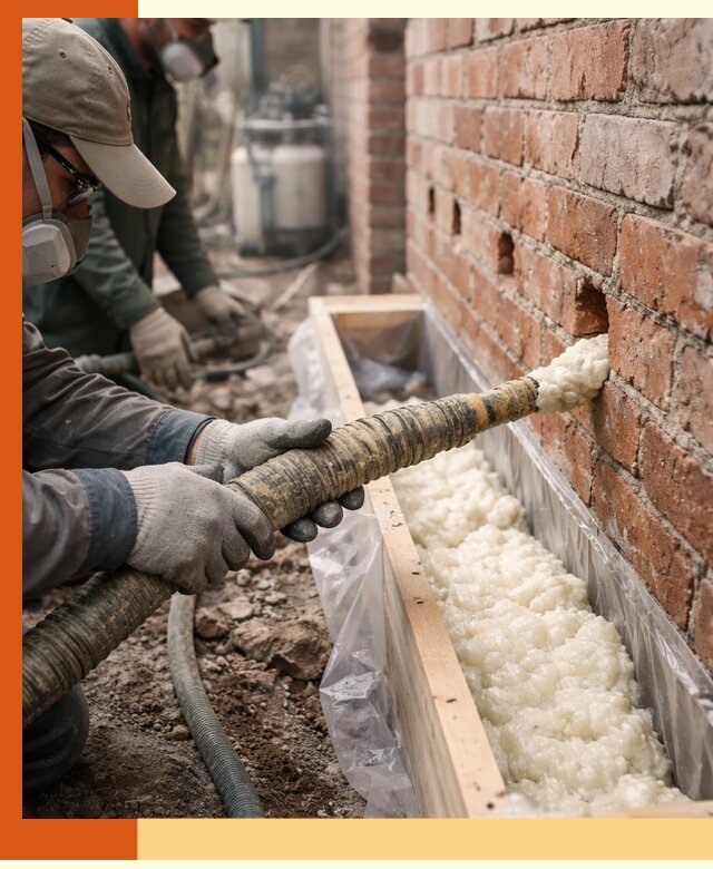 Заливка ППУ в пустоты кирпичной стены в Вязьме