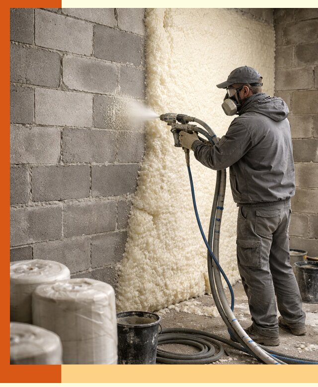 Утепление блочной стены ППУ в Вязьме качественно и надёжно