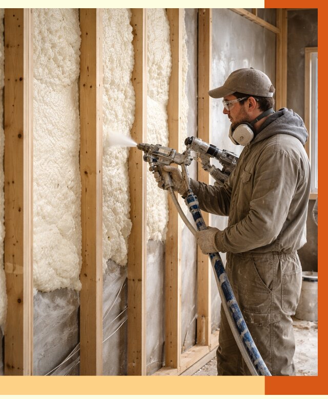 Утепление каркасной стены ППУ в Вязьме от 4370 руб./м2 под ключ | ТепломастерВзь