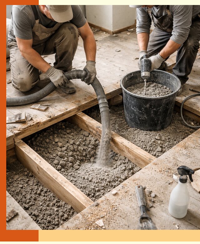 Заполнение пустот пола в Вязьме полиуретаном и пенополистиролом